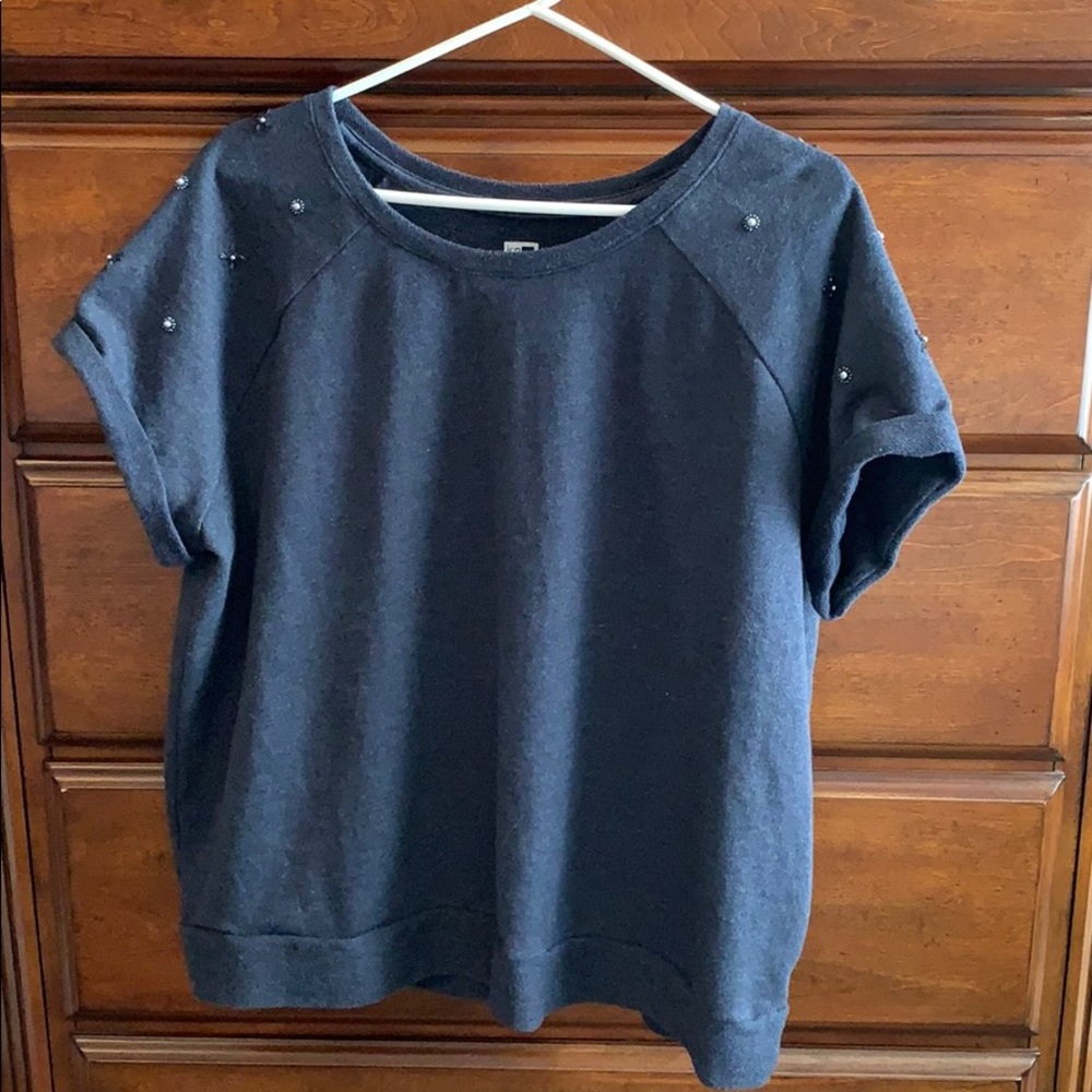 Dark wash blue short sleeve cuffed sweatshirt